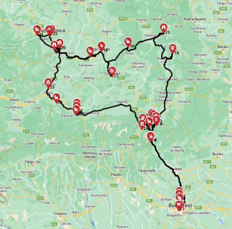 Map for Bucharest Roundtrip - Heading North